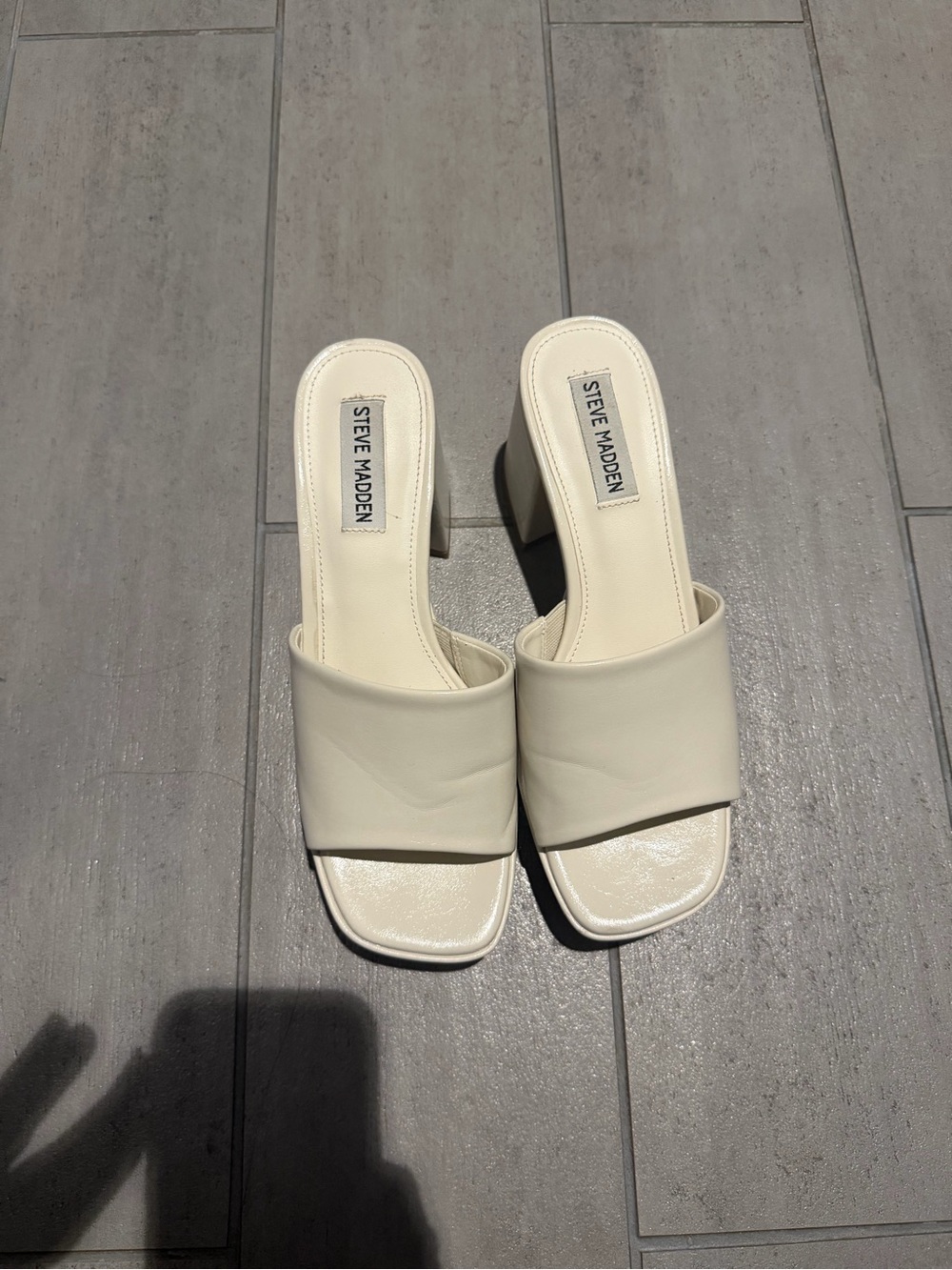 Steve Madden Cream Square-Toe Slide Heels